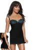 MICROFIBRE CHEMISE  G-STRING BLACK/BLUE LG    