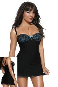 MICROFIBRE CHEMISE  G-STRING BLACK/BLUE MED 