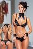 BRA, THONG, CUFF W/SILVER CHAIN BLACK OS