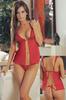 EMBROIDERED MESH BABYDOLL W/ THONG RED OS  