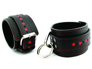 RESTRAINT WRIST LEATHER W/RED HEARTS