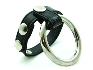 COCK RING DOUBLE LEATHER METAL BLACK
