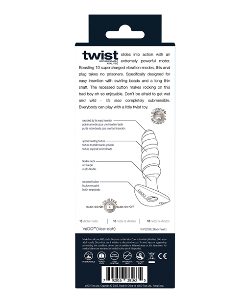 Vedo TWIST RECHARGEABLE ANAL VIBE BLACK PEARL VIP2208