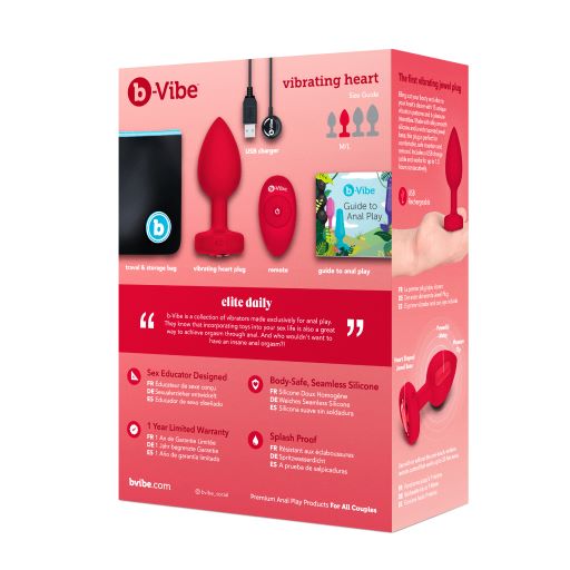 B Vibe - B VIBE VIBRATING HEART SHAPED JEWEL PLUG M/L RED #BV051RED