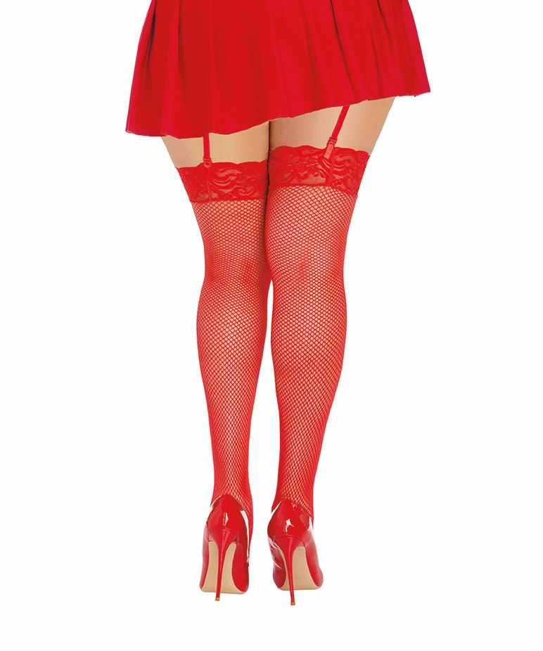 Fishnet Thigh Highs w/ Lace Top Red Q/s - Image 4