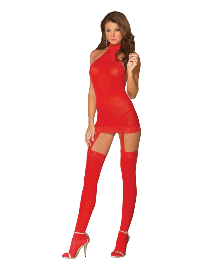 Sheer Garter Dress Red O/S - DG0035RD