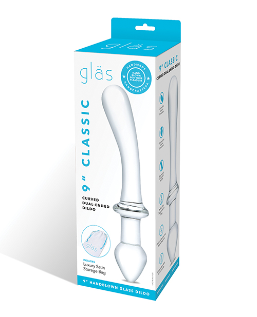 GLAS 9" CLASSIC CURVED DUAL-ENDED DILDO  