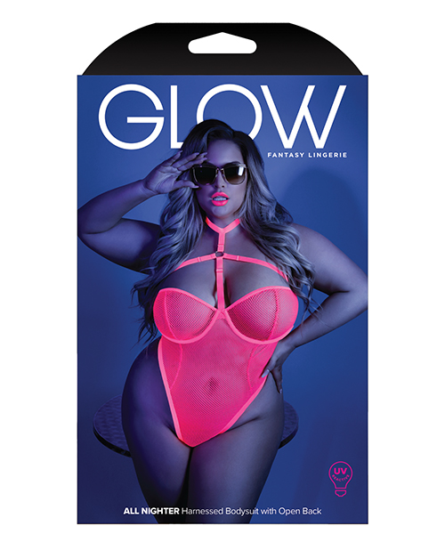 GLOW ALL NIGHTER HARNESS BODYSUIT NEON PINK Q/S