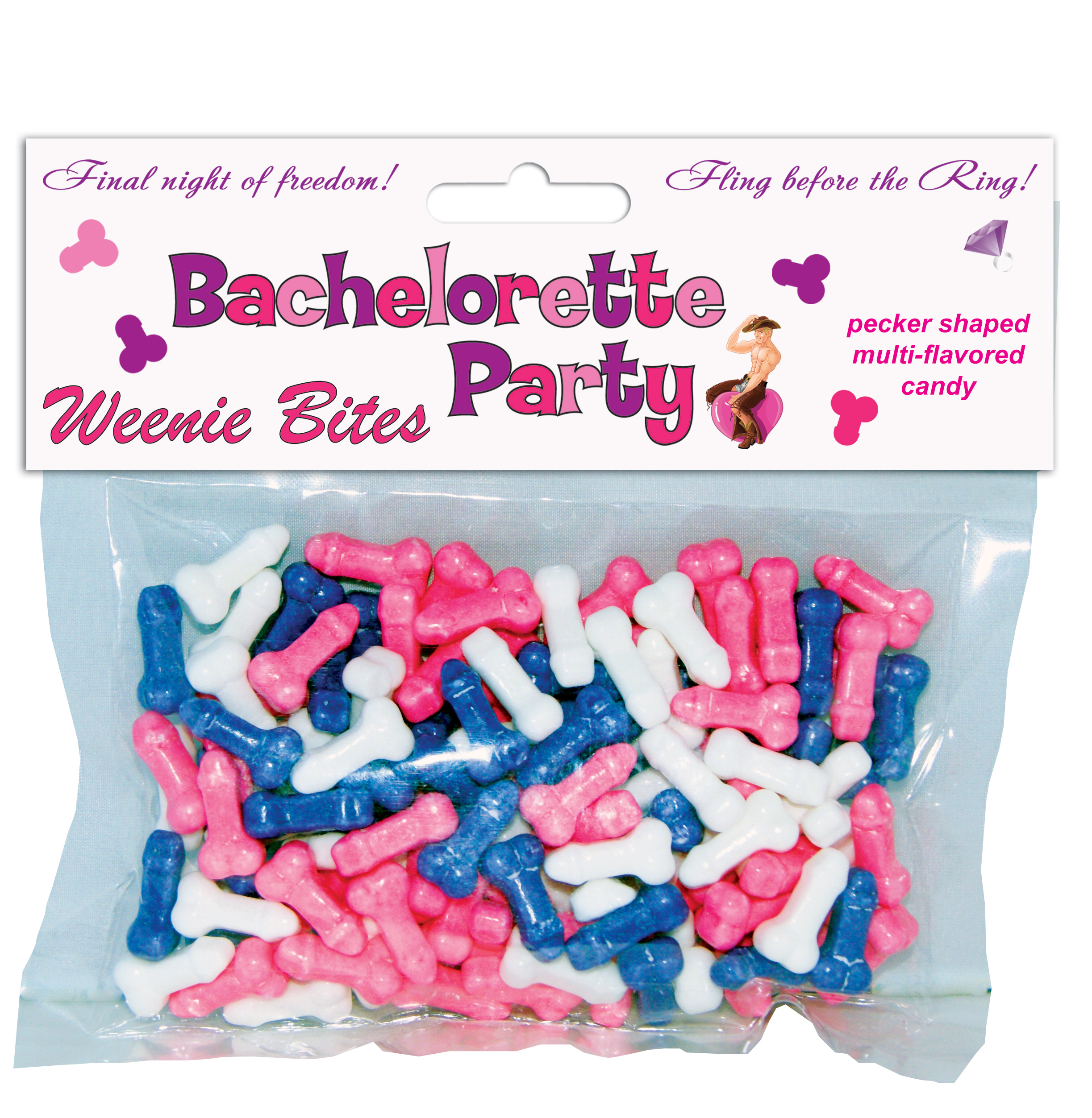 Bachelorette party weenie bites candy.