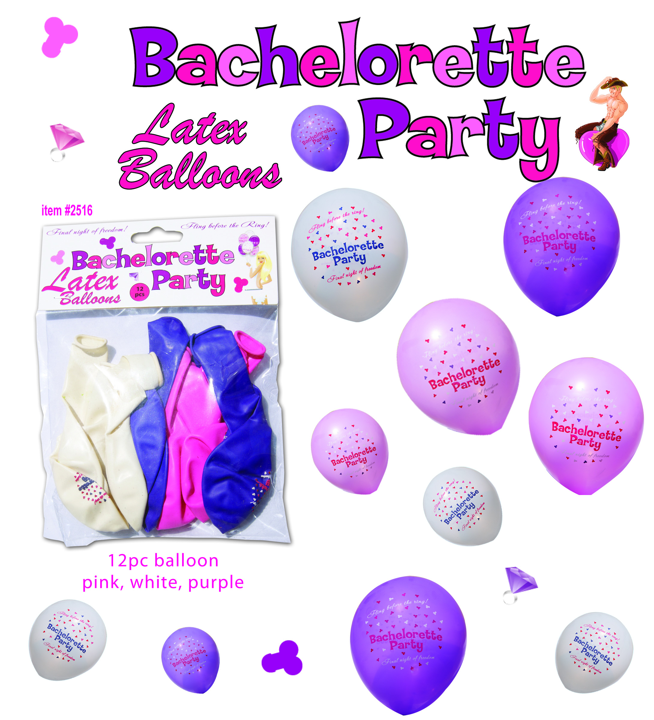 BACHELORETTE PARTY BALLOONS 12PC  