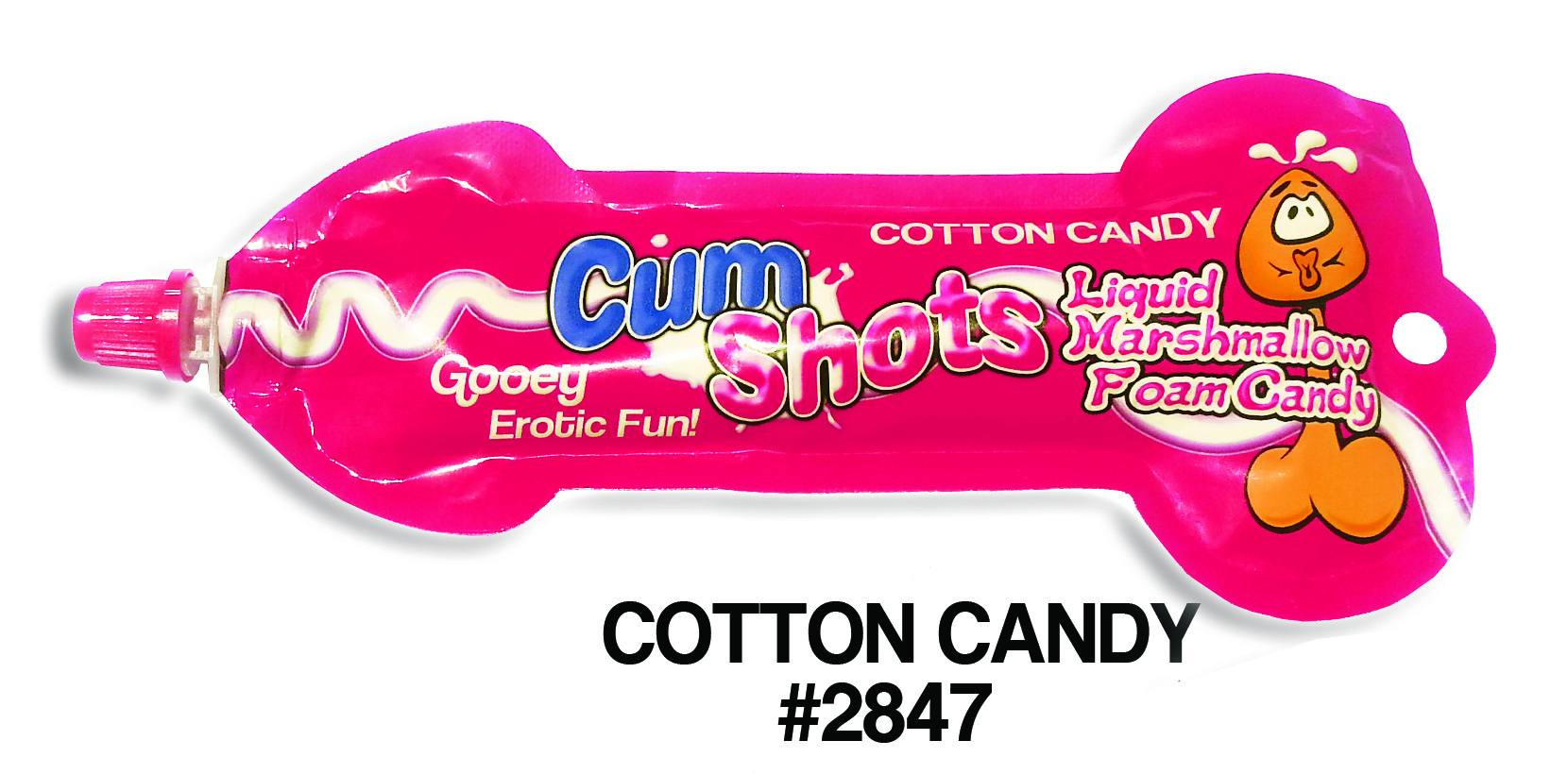 Cum Shots Liquid Marshmallow Foam Candy in three flavors: Strawberry, Cotto...