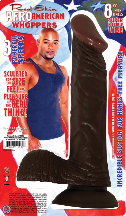 AFRO AMERICAN WHOPPER W/BALLS VIBRATING 8IN BROWN  
