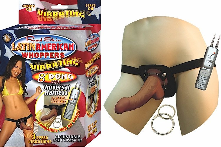 LATIN AMERICAN WHOPPERS 8IN DONG VIBRATING W/HARNESS  