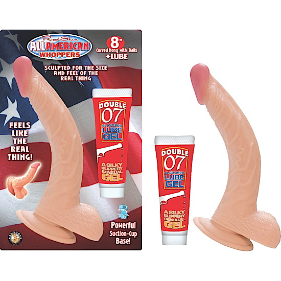 ALL AMERICAN WHOPPERS 8IN CURVED DONG W/BALLS & LUBE  
