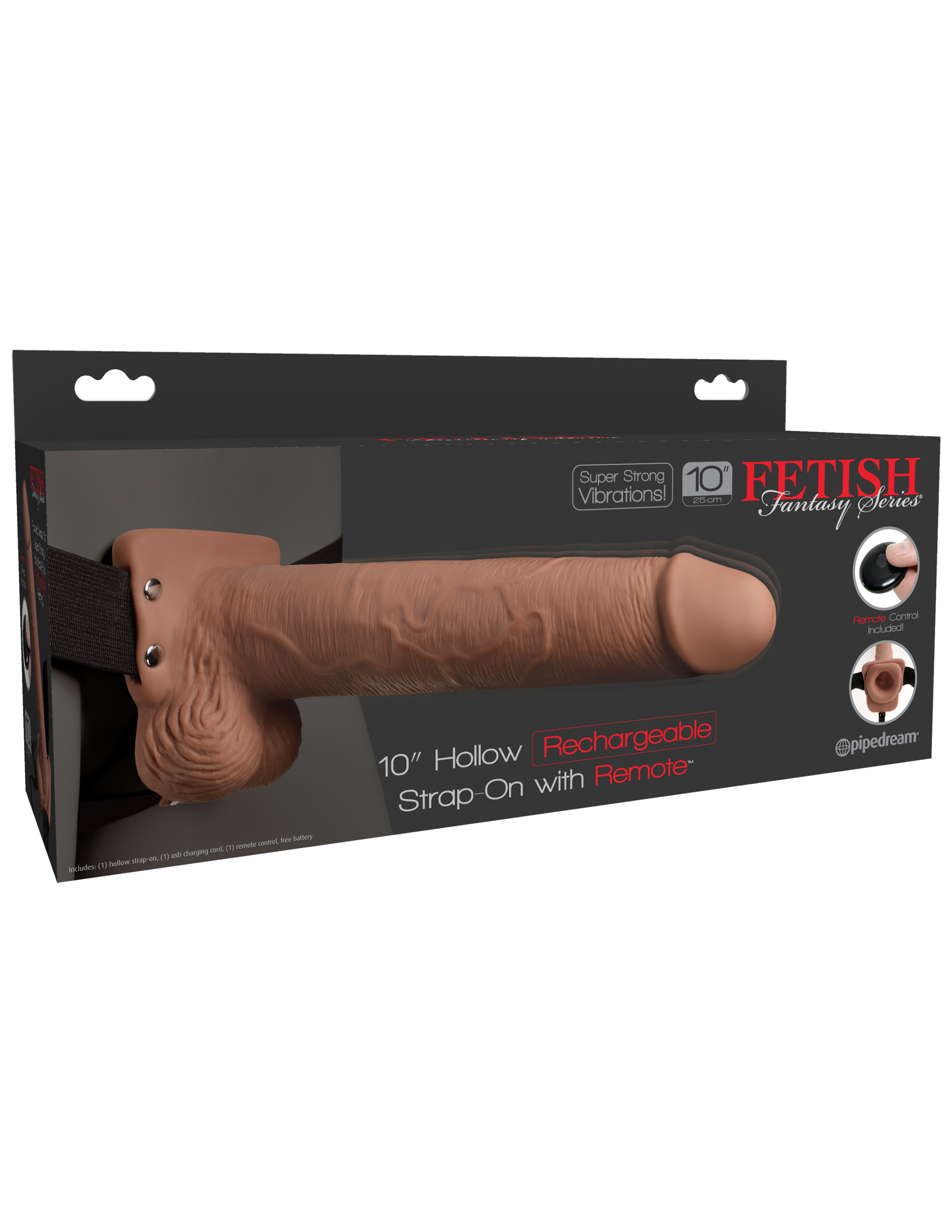 FETISH FANTASY 10 IN HOLLOW RECHARGEABLE STRAP-ON REMOTE TAN 