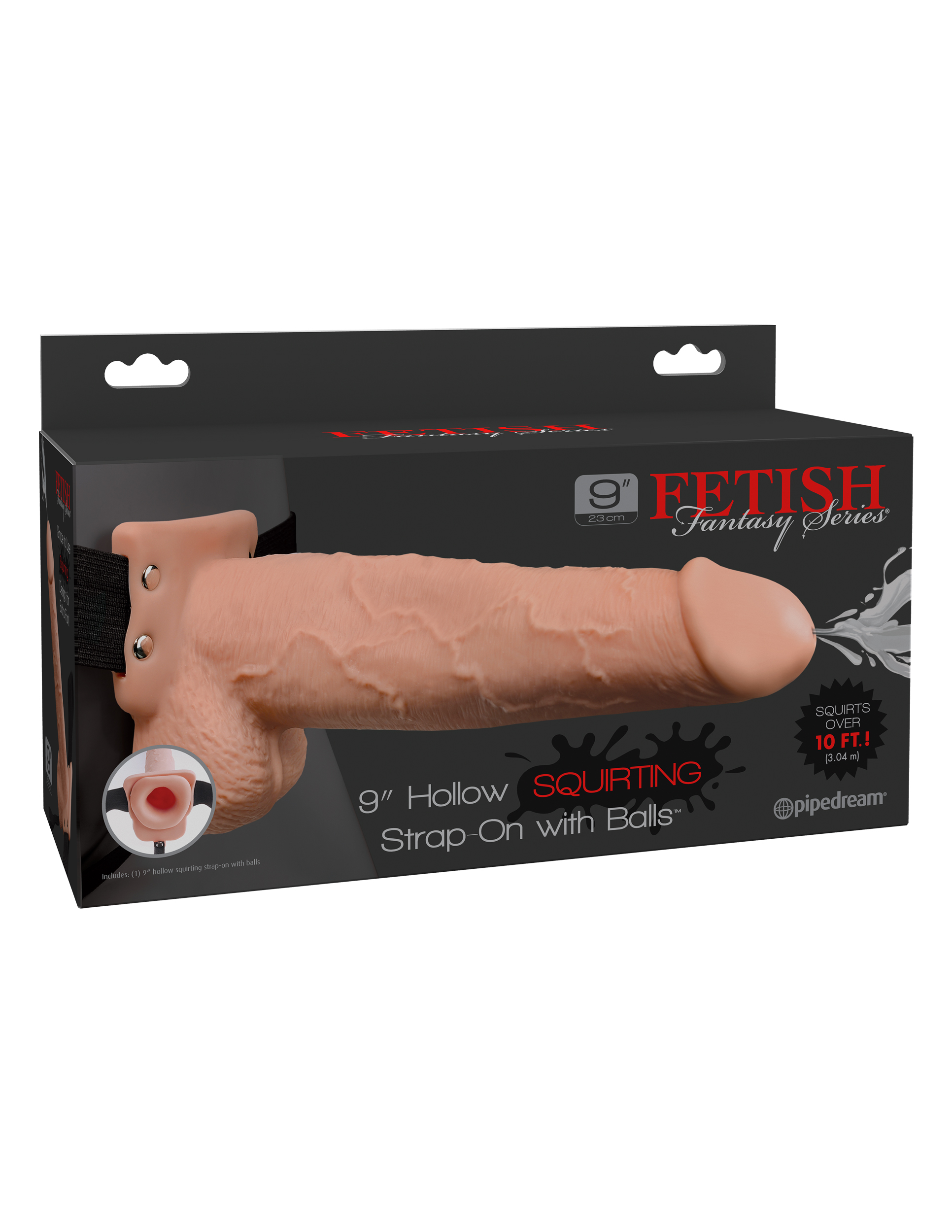 FETISH FANTASY 9 IN HOLLOW SQUIRTING STRAP-ON W/ BALLS FLESH - PD339821