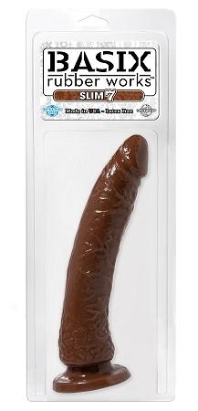 BASIX RUBBER WORKS 7IN BROWN SLIM DONG W/ SUCTION CUP  - PD422329