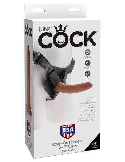 KING COCK STRAP ON HARNESS W/ 7IN COCK TAN 