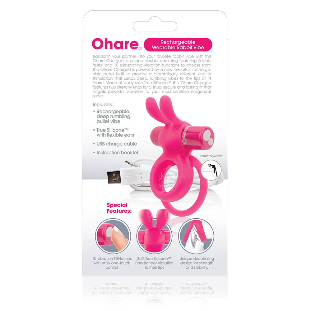 Screaming o charged ohare rechargeable wearable rabbit vibrating cock ring, black, one size
