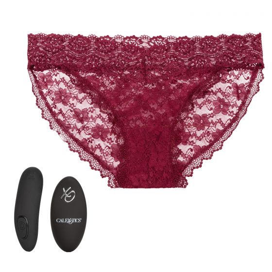 Remote Control Lace Panty Set S/m Burgundy - Image 2