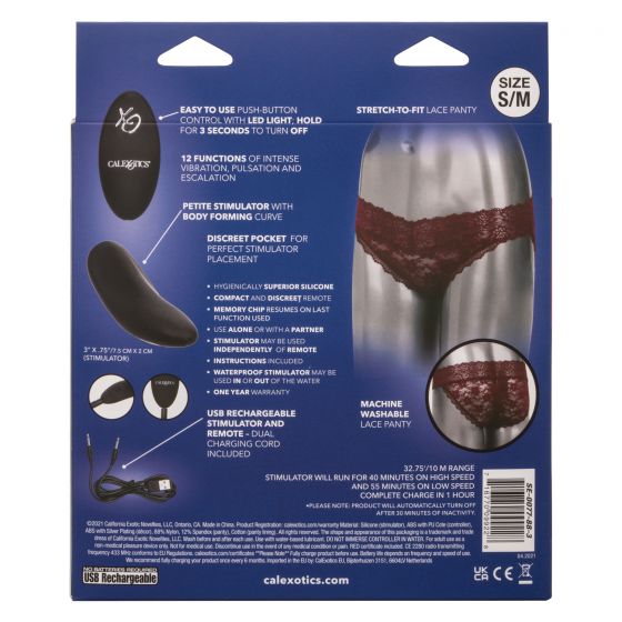 Remote Control Lace Panty Set S/m Burgundy - Image 4