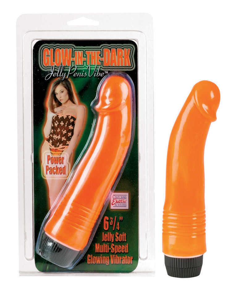 Glow In The Dark Jelly Penis Vibrator Orange is a multiple speed vibrating ...