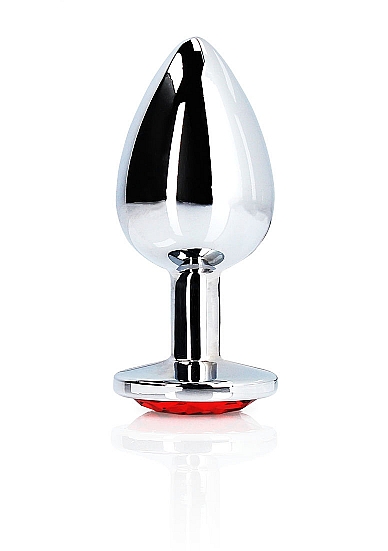 Round Gem Butt Plug Medium Silver Ruby - Red - Image 5