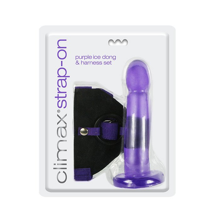 CLIMAX STRAP ON PURPLE ICE DONG & HARNESS SET  