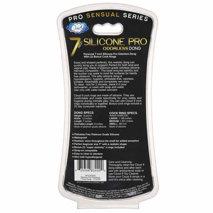 Cloud 9 Pro Sensual 7 Premium Silicone Dong w/ C Rings Light " - Image 2