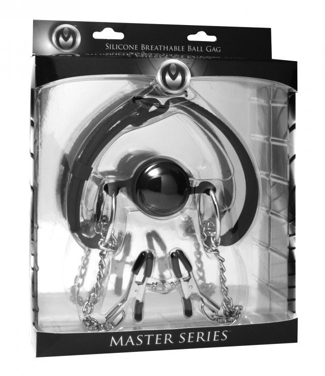 Ball Gag Silicone With Nipple Clamps - XRAD699