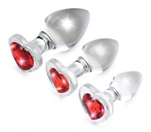 BOOTY SPARKS RED HEART GLASS ANAL PLUG SET - XRAG433