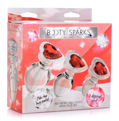 BOOTY SPARKS RED HEART GLASS ANAL PLUG SET - XRAG433