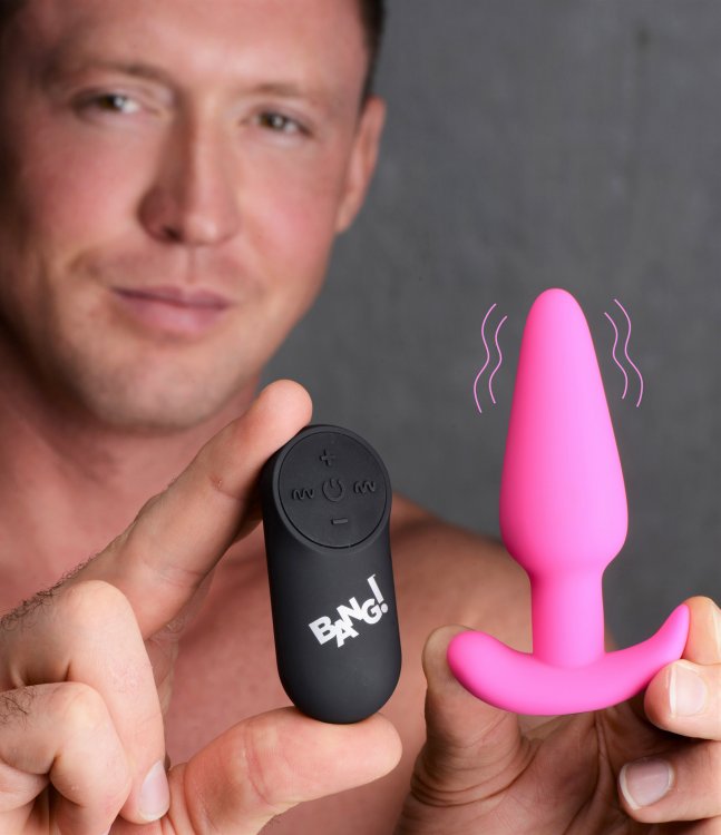 Bang! 21X Vibrating Silicone Butt Plug w/ Remote - Pink - Image 2