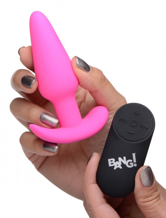Bang! 21X Vibrating Silicone Butt Plug w/ Remote - Pink - Image 3