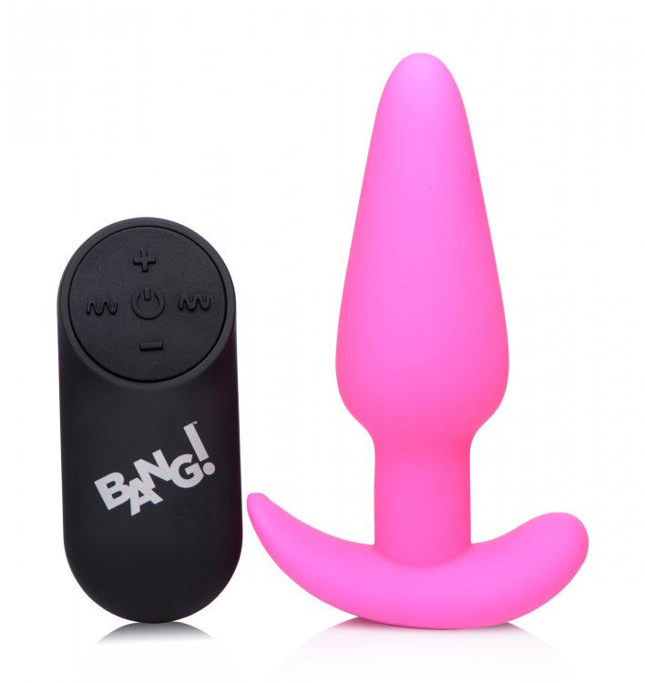 Bang! 21X Vibrating Silicone Butt Plug w/ Remote - Pink - Image 4