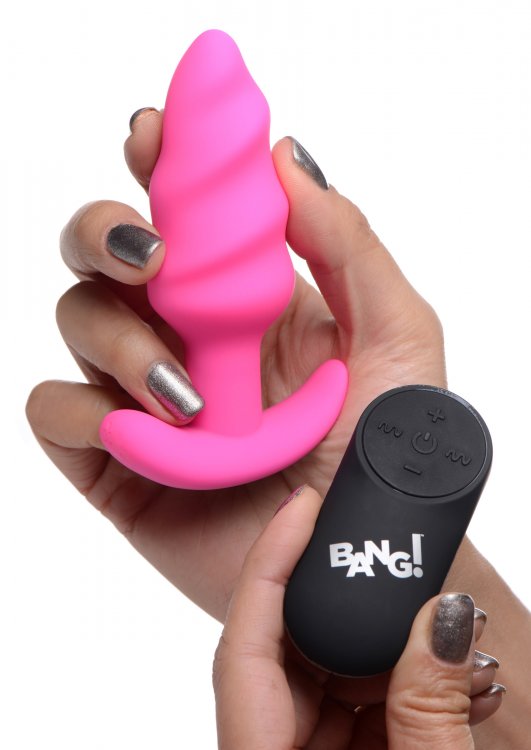 Bang! 21X Vibrating Silicone Swirl Butt Plug w/ Remote - Pink - Image 3