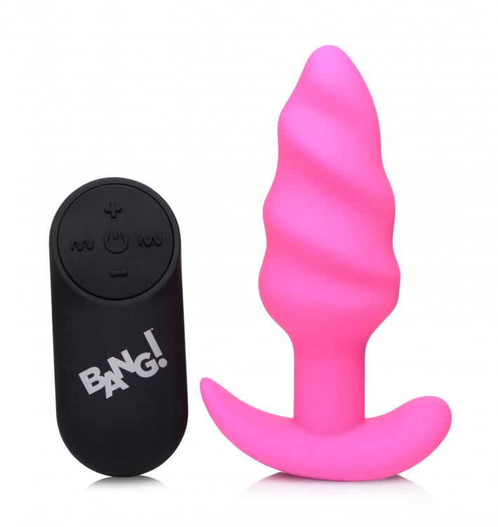 Bang! 21X Vibrating Silicone Swirl Butt Plug w/ Remote - Pink - Image 4