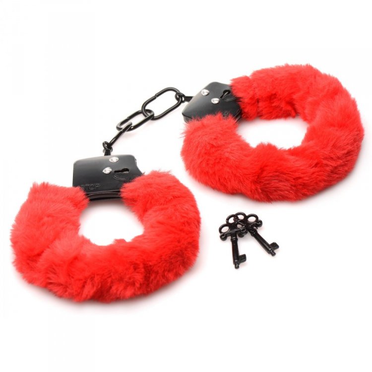 MASTER SERIES CUFFED IN FUR FURRY HANDCUFFS RED - XRAG937RED